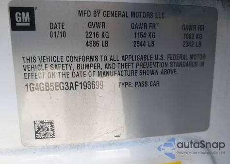 2010 Buick Lacrosse Cx z USA, uszkodzony, nr VIN 1G4GB5EG3AF193699